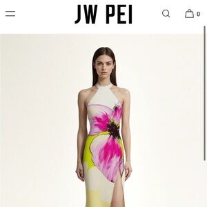 JW Pei Floral Sleeveless White Bridal Maxi Dress